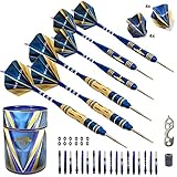 Professional Darts Set - Customizable Configuration 6 Steel Tip Darts 21g (2 Styles) | 18 Shafts (3 Styles) |8 Standard Flights (2 styles)| 12 O-Rings | Darts Tool | Darts Sharpener | Case (C-Blue)