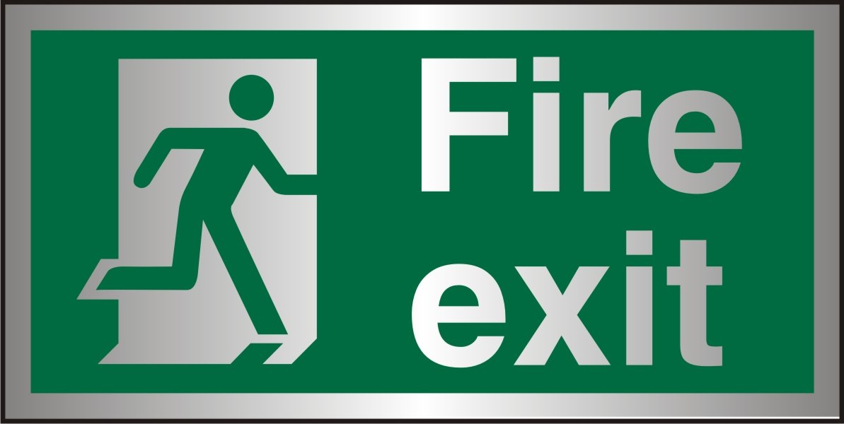 Seco Fire Exit - Man Running Right, Fire Exit Sign, 200mm x 100mm - Brushed Aluminium Acrylic โ image 1