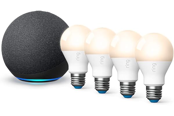 Ring Smart Lighting - A19 Bulb, White (4-pack) bundle with All-new Echo (4th Gen) - Charcoal