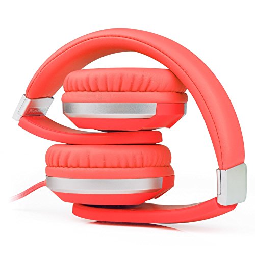 RockPapa Foldable Adjustable Stereo Portable Wired Headphones with In-Line Microphone, Over Ear Kids Childrens Adults Headsets Folding for CellPhones Tablets MP3/4 DVD Computer Pink - Thumbnail 3