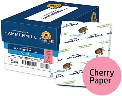 Hammermill Colored Paper, 20 lb Cherry Printer Paper, 8.5 x 11-10 Ream (5,000 Sheets) - Made in the USA, Pastel Paper, 102210C