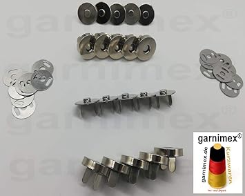garnimex 10 Magnetknöpfe - Form rund - Farbe Silber - Ø 18 mm
