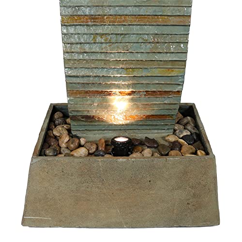 Sunnydaze 49Inch Spiraling Slate Outdoor Water Fountain with LED