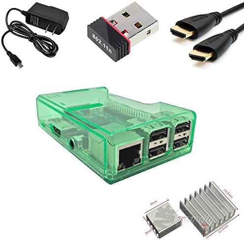 KCKits Raspberry Pi 2 Starter Kit, Includes Premium Plastic Case, Heatsinks, HDMI Cable, Power Supply, WiFi Adapter (Green)