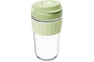 HY3 Leak-proof Glass Coffee Mug with Lid Lock, 17 oz Reusable Coffee Cup with Handle, BPA-free, Microwave and Dishwasher Safe (Forest Green)