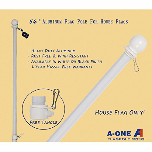 56" Tangle Free Aluminum Flagpole for Grommet or House - A-One American US Flag Pole Kit with Anti-wrap Sleeve, Stainless Steel Rust Prevention Clip & Decorative Ball, White