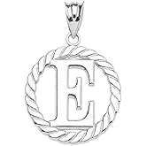 High Polish 925 Sterling Silver Roped Circle "E" Initial Charm Pendant