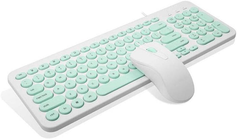 Keyboard and Mouse Combo, Veeki Ultra-thin Silent Wired Keyboard and Ergonomic Wired Mouse Set - Round-Keycaps Cute Colorful Combo Works for Laptop, Computer,PC (Mint Green)