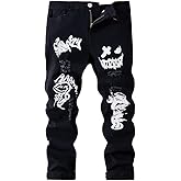 Nivne Tco Tween Boys' Jeans Cool Ripped Frayed Details Asymmetrical Distressed Print Denim Pants with Zipper Fly & 5 Pockets