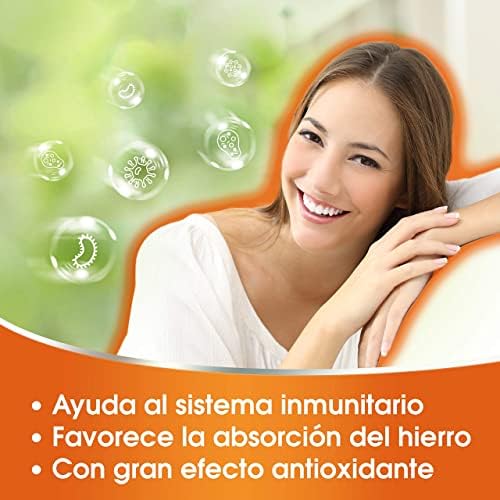 Vitamina C 1000 mg - Ajuda o Sistema Imunitário e a Defesa - Promove a Absorção de Ferro - Efeito Antioxidante - 1 mês de fornecimento - Sabor a limão - Sem glúten