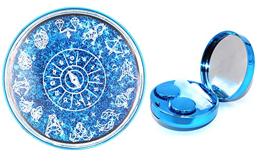 Cute Fashion Contact Lens Case,Portable Travel Glitter Luxury Bling Stars Liquid Quicksand Contact Lens Cases Eye Care Set(Blue-1)