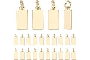 PH PandaHall 24pcs 14K Gold Plated Blank Charms Tiny Stamping Blanks Charms Rectangle Tag Pendants Mini Metal Charm with Jump