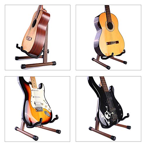 PlutuX Black Walnut Guitar Stand Acoustic Guitar Stand Folding A-Frame Electric Guitar Stand Floor Instrument Wooden Stand Classical Safe Stand Bass Guitars Hard Wood Holder