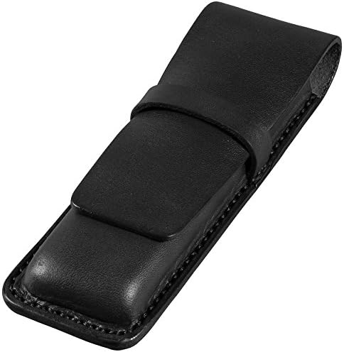 Leather Double Pen Case, Bridle Cowhide Leather, Black, Handmade