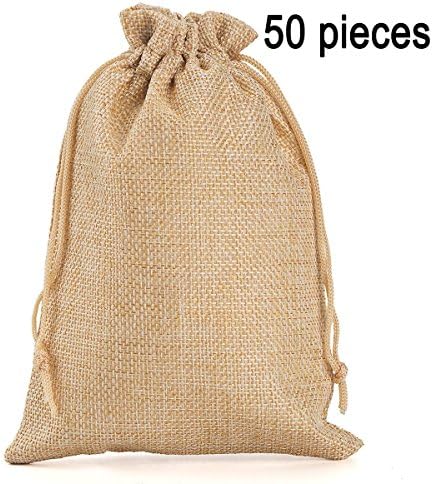 Yuxier Burlap Bags with Drawstring 5 x 7 Inches for Christmas Party Favors Craft Sacks Wedding Party Jewelry Bags Pack of 50 (Grey)