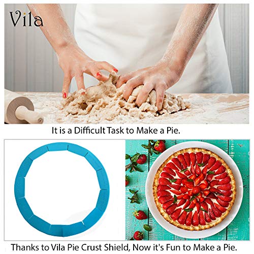 Reusable Silicone Blue Pie Crust Shield - No-Burn, No-Mess, Perfect Pies - Adjustable and Reusable - Fits 8"-11" Pie Plates - Easy to Store, Easy to Clean - 100% Safe to use - Made of Sturdy Material