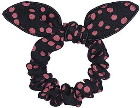 dolly2u Cute Rabbit Ears Elastics Hair Ties Ponytail Holder Hair Accessories, Black&amp;Pink