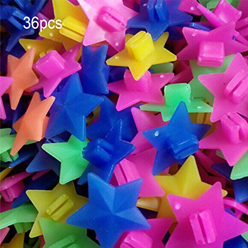 1 Bag of Reflectors Stars,36Pcs Colorful Star Bike Bicycle Wheel Spoke Beads Luminous Plastic Clip Spoke Bead Bicycle Beads Wire Beads Decorations