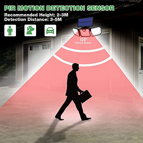 Luz Solar Exterior GolWof 2 Piezas 230LED 3 Cabezas Lampara Solar Exterior con Sensor de Movimiento 270º lluminación Foco Solar Exterior IP65 Impermeable para Frente Jardin Garaje Camino Patio