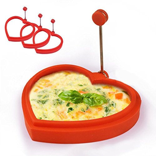 DDLBiz Silicone Sweet Love Heart Egg Rings Pancake Mold Ring with Handle Non stick Fried Frying Mould