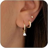 BHLQUIPO Gold Earrings for Women Trendy Set of 3 Pair Dainty Gold Dangle Small Hoop Stud Earrings for Women 14K Gold Plated Huggie Hoop Earrings for Women Cartilage Second Hole Earrings Stack for Women