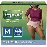 Depend FIT-FLEX Incontinence Underwear for Women, Disposable, Maximum Absorbency, M, Blush, 44 Count