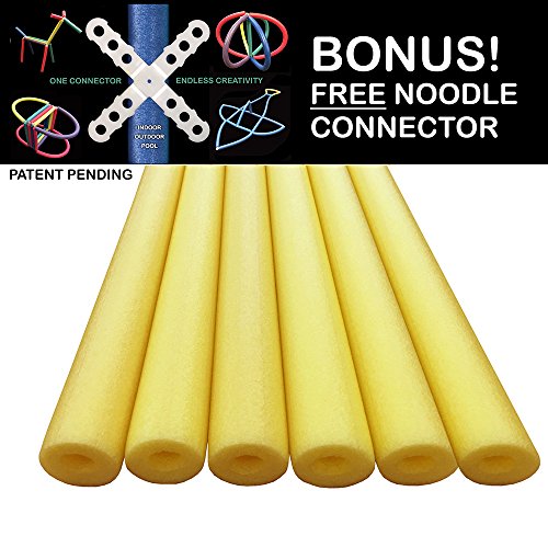 Oodles of Noodles Foam Pool Swim Noodles with Connector, 6-Pack, 52-Inch, Yellow, Bulk Pack