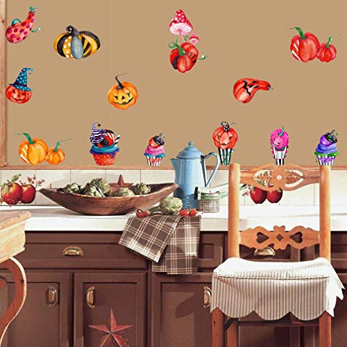 IARTTOP Watercolor Halloween Wall Decal, Adorable Pumpkin Delicious Cupcake Sticker,Vegetable Wall Art for Kids Room Nursery Kitchen Decoration