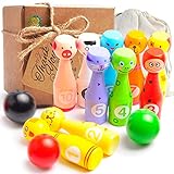 aGreatLife Mini Bowling Game Set for Kids - 10 Wooden Pins - 4 x 1.3 Inches and 3 Bowling Balls - 1.6 inches in Diameter - Best Desk Toys, Table Games for 3, 4, 5 Year - Old Boys and Girls Toddlers