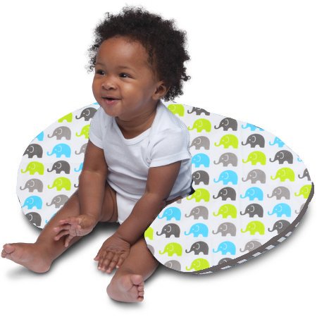 Bacati Elephants Nursing Pillow with Insert, Aqua/Lime/Grey