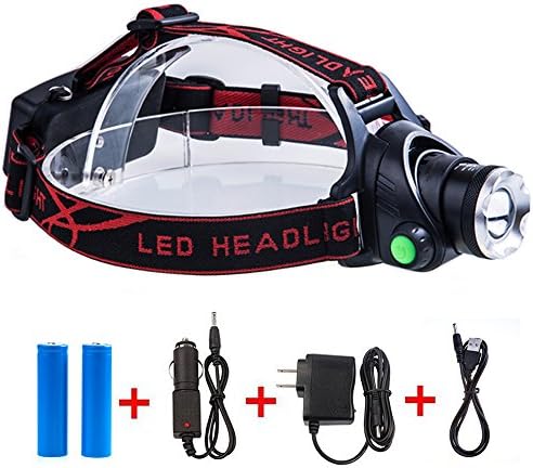 Super Bright Headlamp, Entar Waterproof Cree LED Headlamp Flashlight, Rechargeable 18650 Battery Car & Wall & USB Cable Chargers, Zoomable & Adjustable Focus 3 Lighting Modes