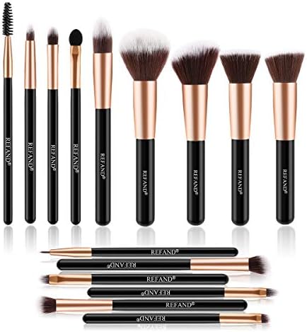 Face Makeup Brush, Cosmetics Foundation Powder Concealers Blending Eye Shadows Brushes Kit 15 PCs Rose Gold Black
