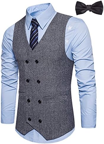 Sitengle Men's Formal Vest V-Neck Double-Breasted Suit Waistcoat Grey 2XL