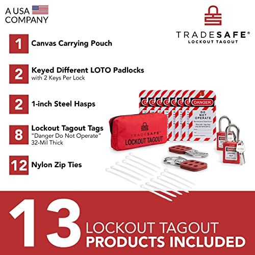 TRADESAFE Lockout Tagout Kit With Hasps, Lockout Tags, Red Loto Locks