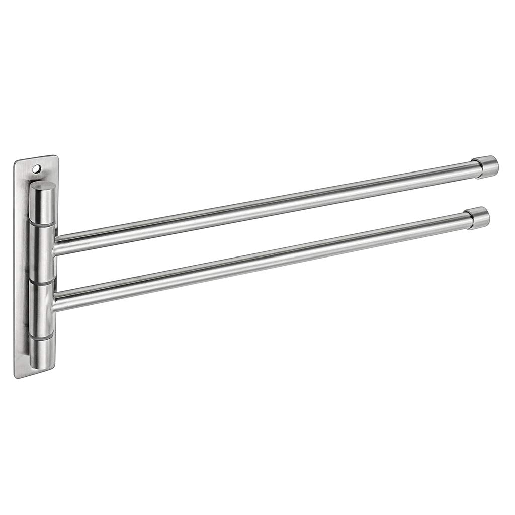 BTSKY™ New Wall-Mounted Stainless Steel Bathroom Kitchen Towel Rack Holder with Extra Long 2 Bars Swivel Bars