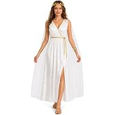 Greek Goddess Costume for Women, White Toga Dress with Cape &amp; Gold Set