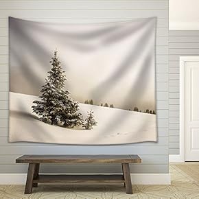 Snow Covered Pine Tree in Winter - Fabric Wall Tapestry Home Decor - 51x60 inches