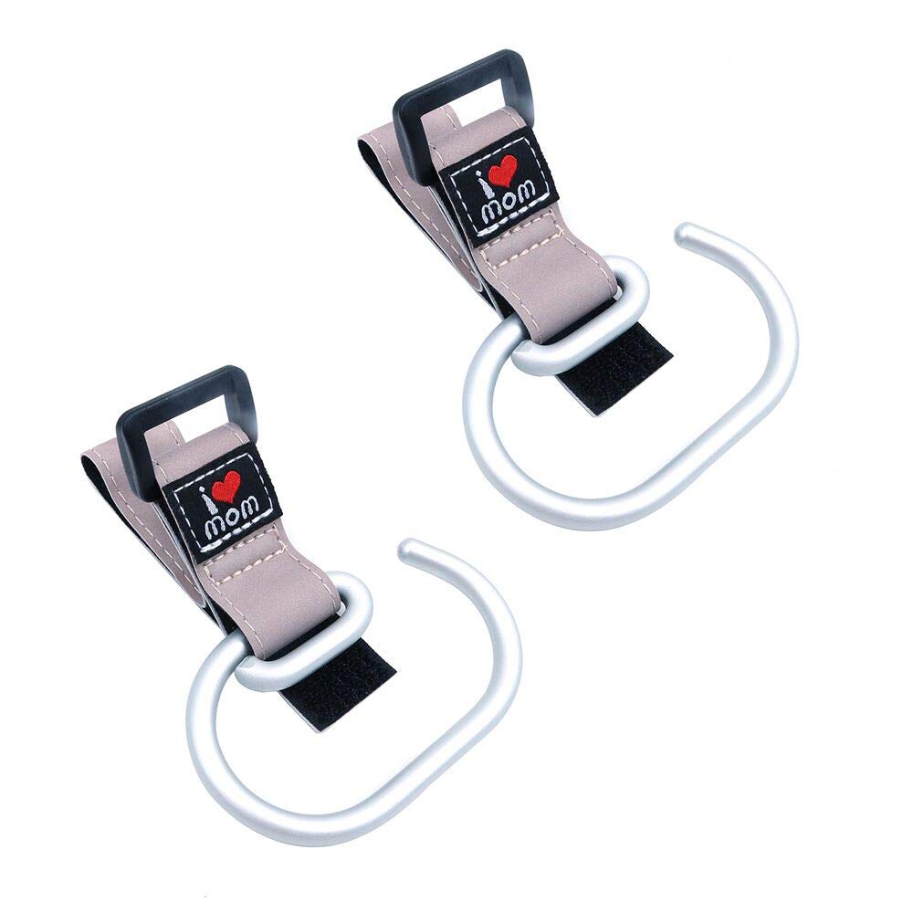 Shiwaki 2 Pcs Stroller Hooks Universal Bags Clips, Multipurpose Walker Rollator Hanger, Durable Aluminum Stroller Holders,Diaper Changing Bag (Gray)