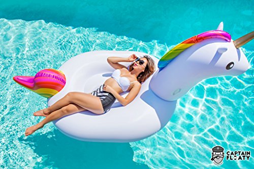 CAPTAIN FLOATY Giant Inflatable Unicorn Pool Float, Pool Toy, Huge