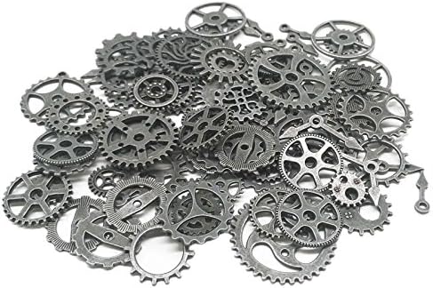 100 Gram (Approx 80pcs) DIY Antique Metal Steampunk Gears Charms Pendant Wheel Gear Clock Watch Accessories for Crafting, Cosplay Halloween Decoration,Jewelry Making Accessory (As Picture)