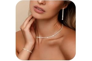 KESAPLAN Jewelry Sets for Women Sparkly Rhinestone Choker Necklace Link Bracelet Dangle Earrings for Bride Bridesmaid Cubic Zirconia Necklace Set Wedding Prom Dresses Costume Crystal Jewelry Accessories