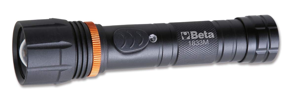 Beta 1833M Professional Rechargeable Flashlight, High Brightness Led Torch Long Distance Rugged Anodized Aluminium, up to 700 Lumens, Size M