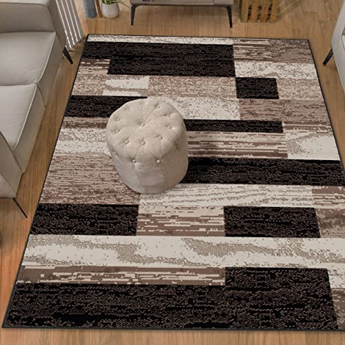 SUPERIOR Indoor Area Rug, Jute Backed, Modern Geometric Patchwork Floor Decor for Bedroom