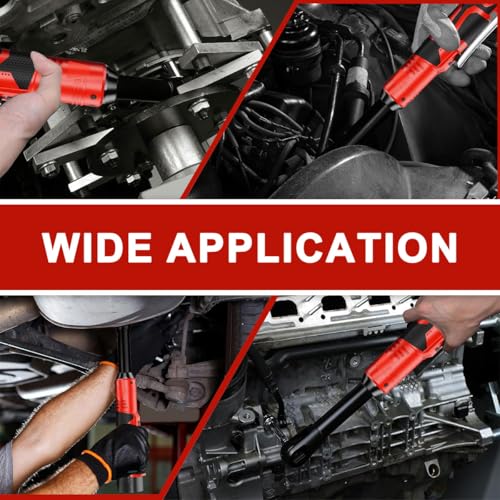 Cordless Ratchet Wrench 3/8” Drive 18V Reversible Air Ratchet Wrench 40Ft-lbs 450RPM Variable Speed LED Light Handheld Electric Impact Extended Wrench Tool 2 Battery 7 Socket for Auto Woodwork Machine