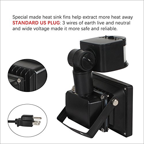 FAISHILAN Motion Sensor Flood Light 10W LED IP65 Waterproof Security Lights 6000K, 800 Lumen, US 3-Plug Outdoor Wall Light