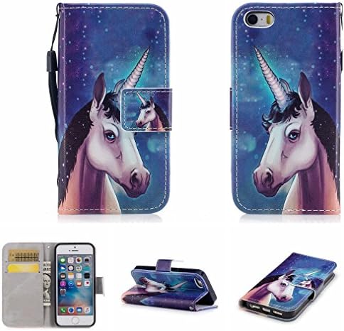 iPhone 5/5S/SE Case, LTWS Fashion PU Leather Magnet Wallet Flip Case Cover with Built-in Credit Card/ID Card Slots for iPhone 5/5S/SE -unicorn