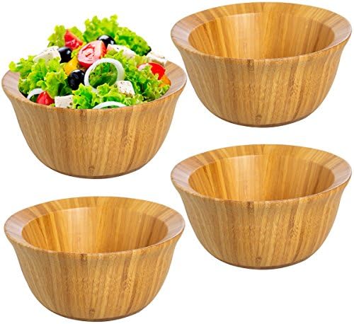 Cook and Dine (4 Pack) Eco-Friendly 6” Bamboo Salad Bowl Set For Food Storage Display Mixing Bowls