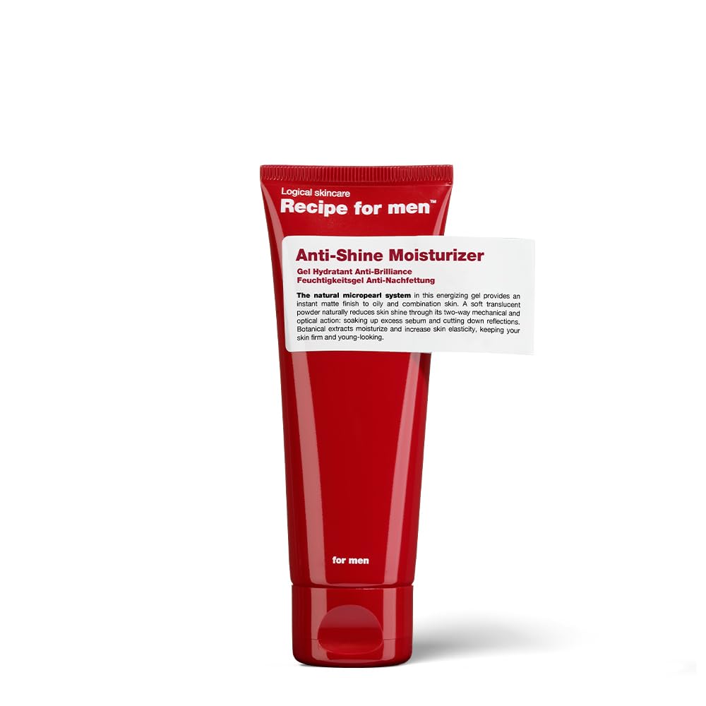 RECIPE FOR MEN Anti-Shine Moisturizer - Instant Matte Finish, Micropearl System for Oily/Combination Skin, Enhances Elasticity, 75 ml