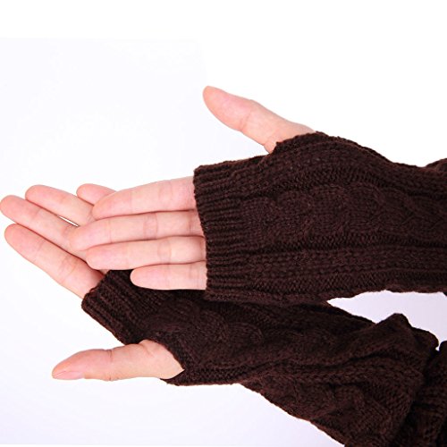 Womens Fingerless Thumb Hole Stretch Long Gloves 2016 New Design (Coffee)