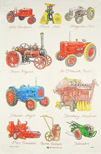 Samuel Lamont Farm Machinery Linen Union Tea Towel, White